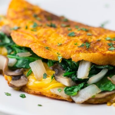 square image of close up vegan omelette