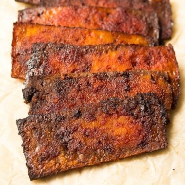 square image of tofu bacon