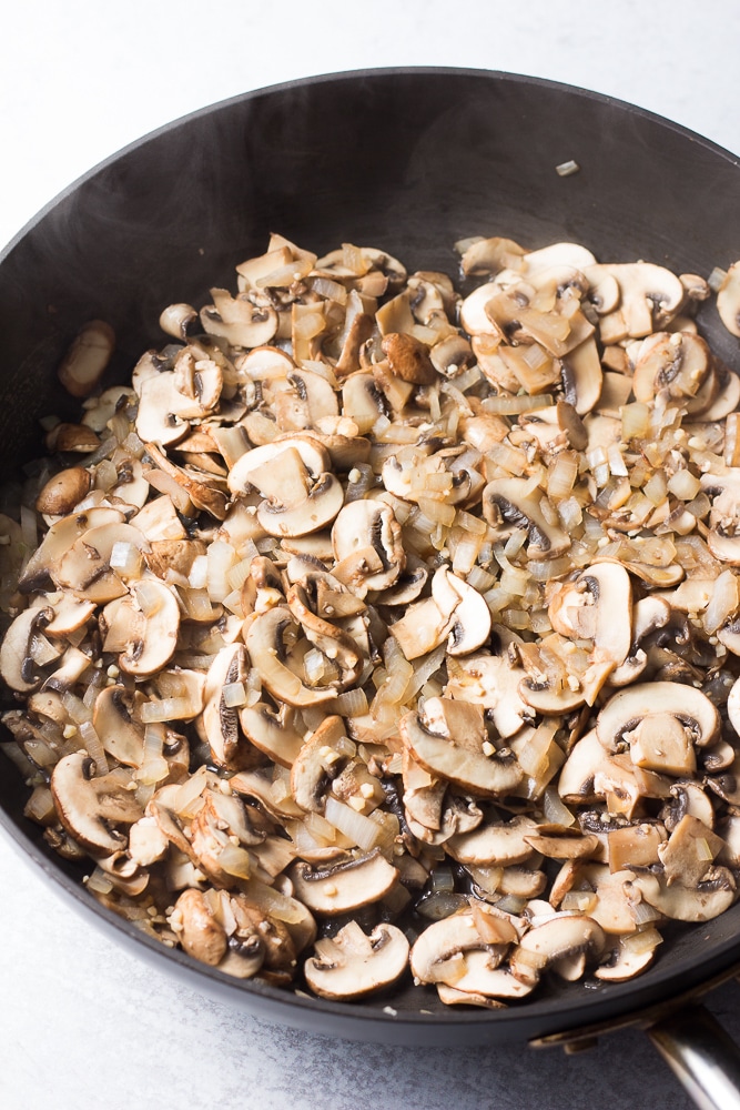 cooked mushrooms in a pan