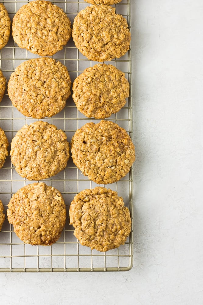 not iced vegan oatmeal cookies on cooling rack