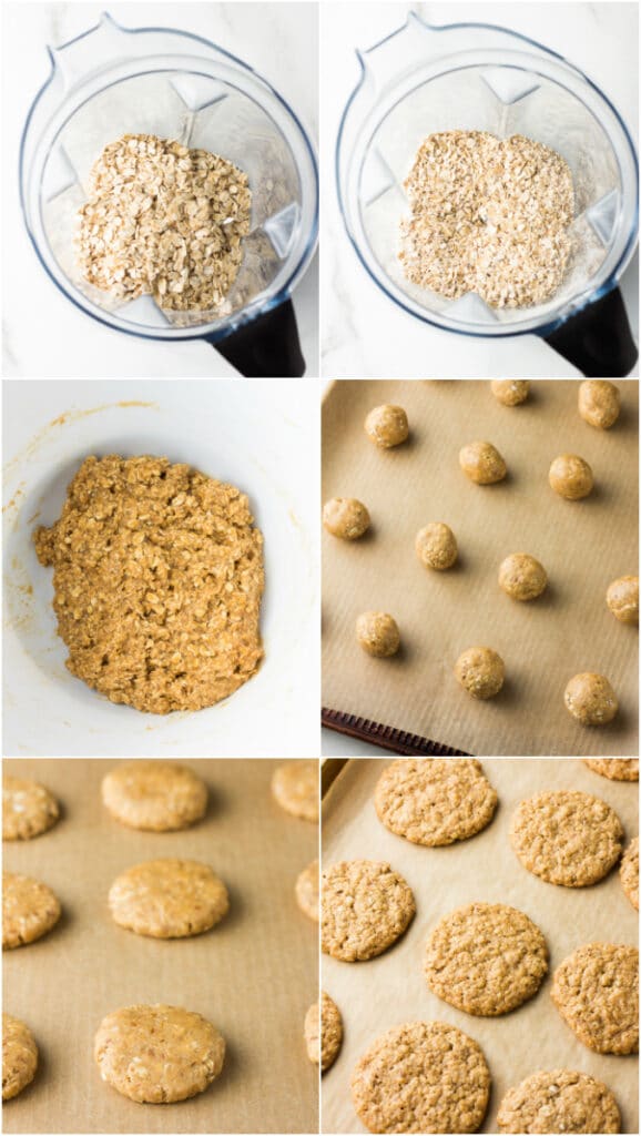 collage of vegan oatmeal cookies, how to make them.