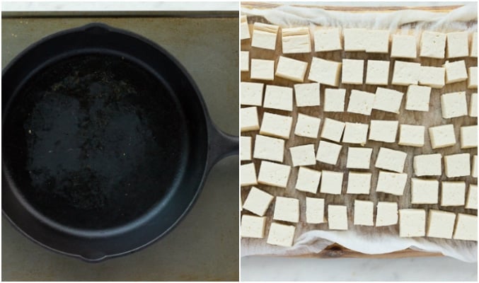 collage of how to press tofu