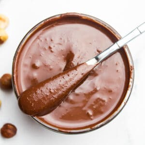 square image vegan nutella with knife
