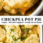 pinterest collage of chickpea pot pie with text