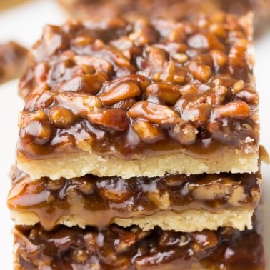 3 stacked vegan pecan bars