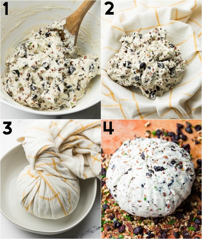 collage of how to make vegan cheese ball