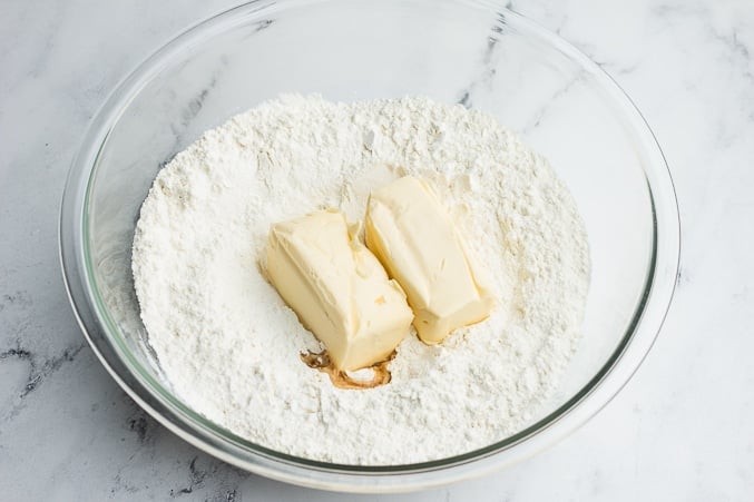 vegan butter, flour and sugar in bowl