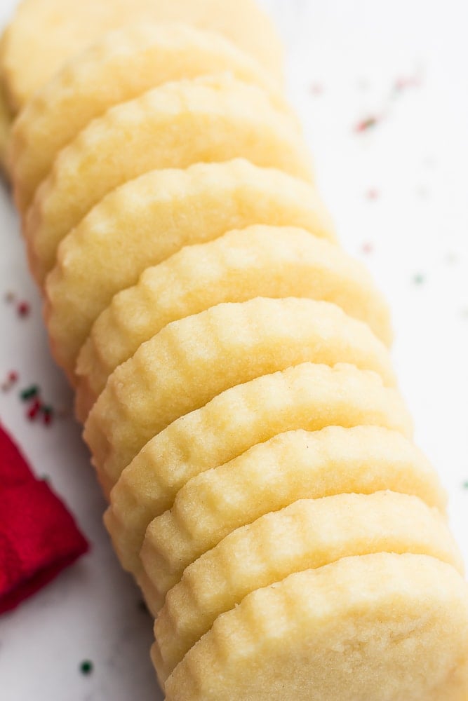 stack of vegan shortbread cookies in a row