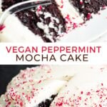 Pinterest collage of peppermint mocha cake with text