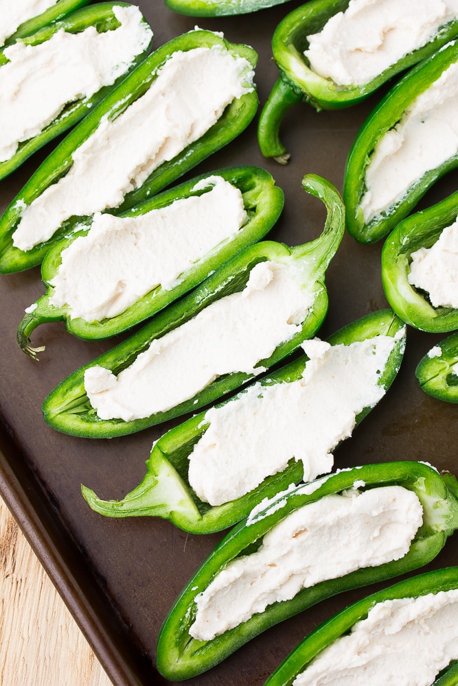 cream cheese inside vegan jalapeno poppers