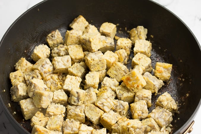 golden brown tempeh cubes