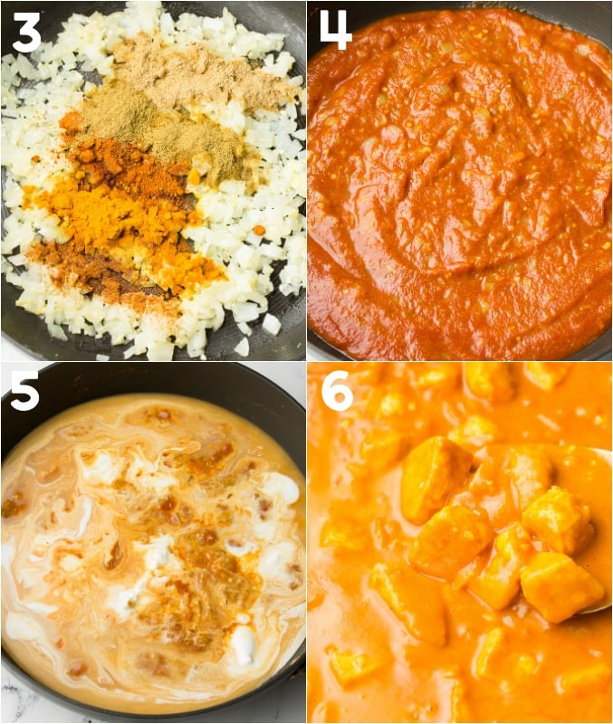 collage of how to make tofu tikka masala sauce