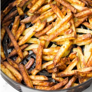 square image of fries in instant pot basket