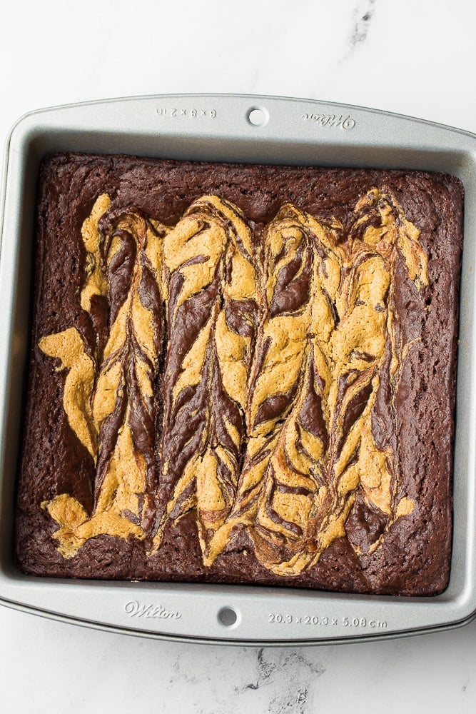 pan of unsliced brownies