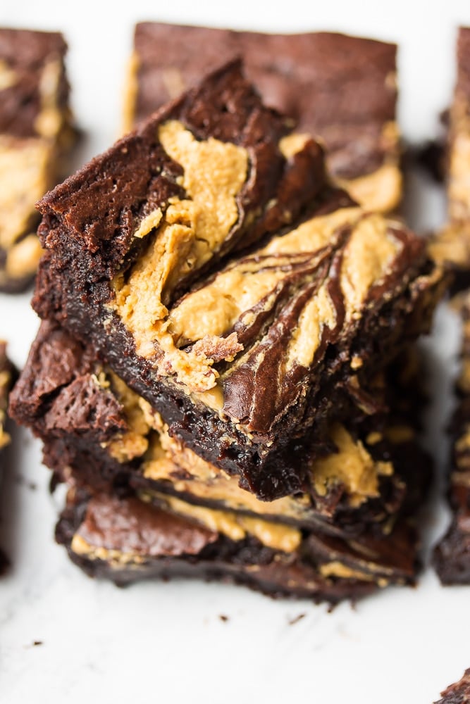 stack of peanut butter brownies