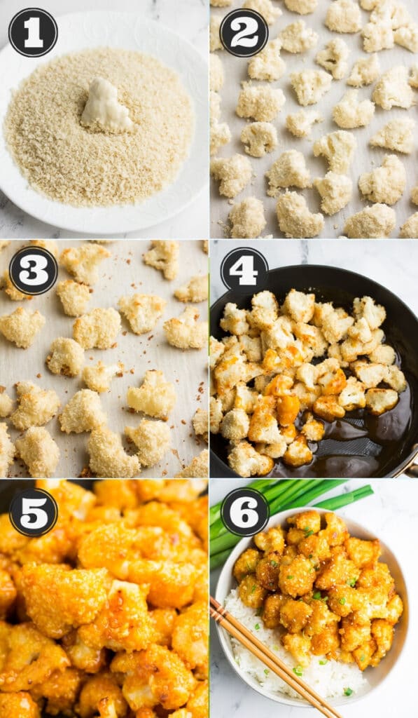 collage of how to make orange cauliflower