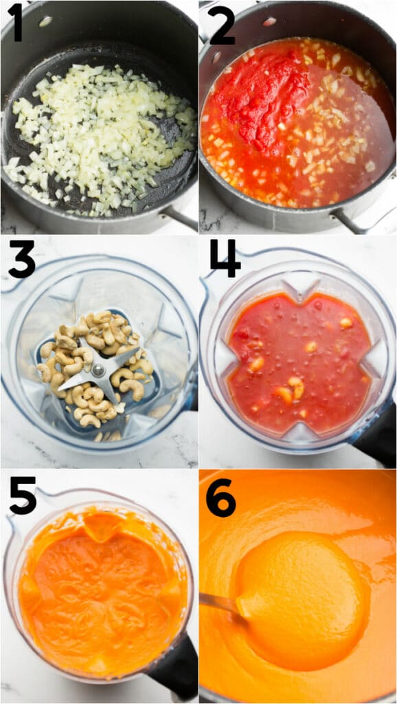 collage of how to make vegan tomato soup