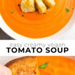 Pinterest collage of vegan tomato soup with text