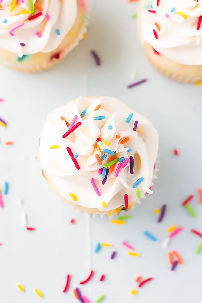 looking down on a cupcake with sprinkles