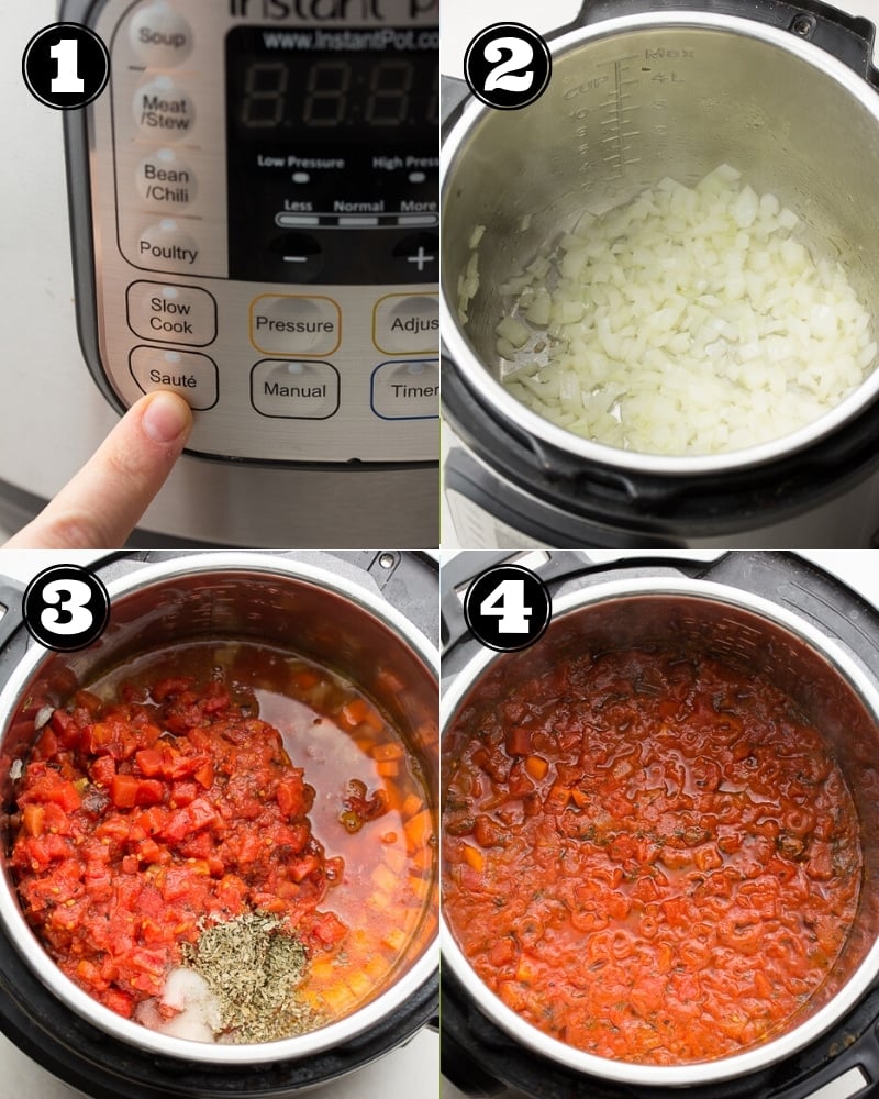 collage of how to make instant pot tomato soup