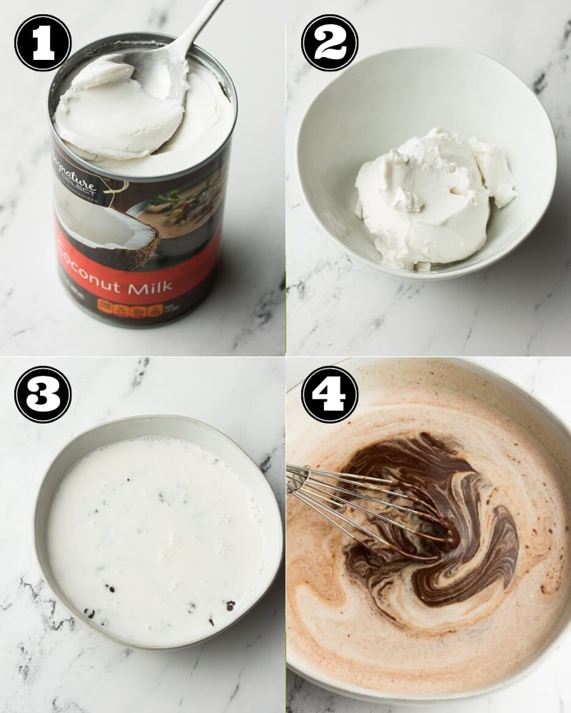 collage showing how to make chocolate ganache with coconut cream