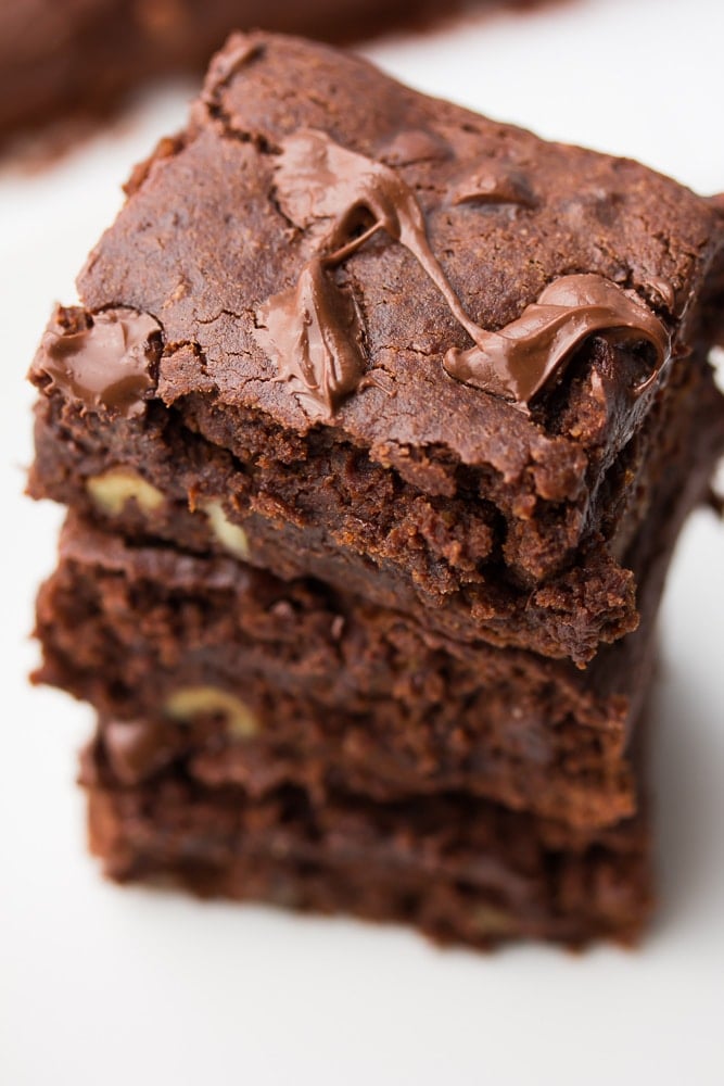 close up image of three brownies 