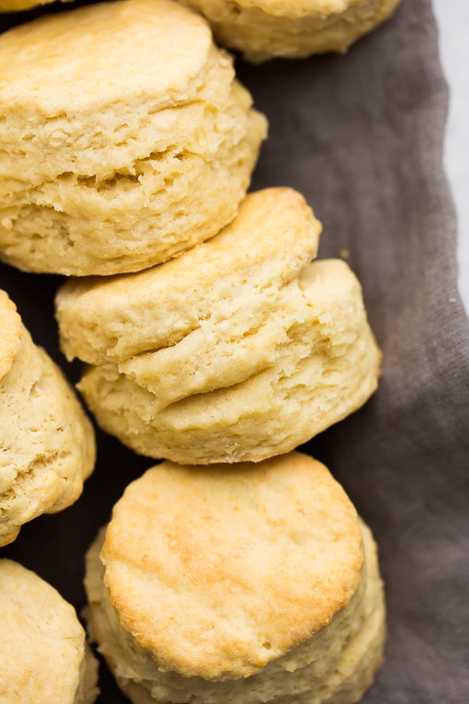 a close up of a vegan biscuit on a gray towel