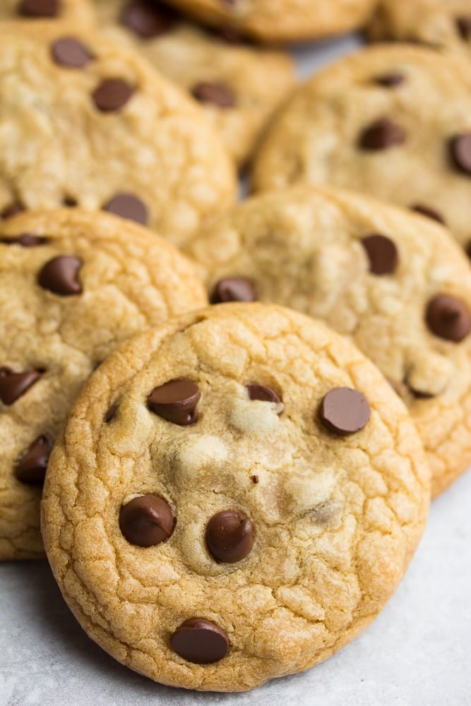 a pile of chocolate chip cookies