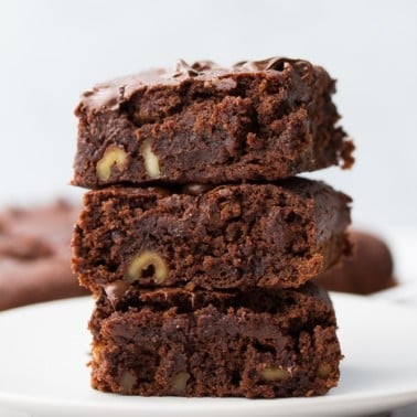 square image of three brownies with walnuts