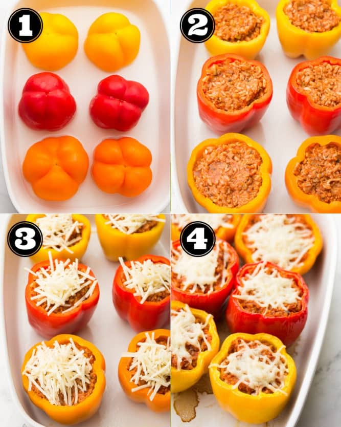 collage of how to make stuffed peppers