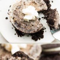 pinterest collage with text of oreo cheesecake in a mug