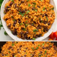 Pinterest collage with text of rice and beans