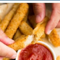 Pinterest collage with text of vegan mozzarella sticks