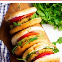 Pinterest collage with text of chickpea burger