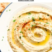 pinterest collage with text of hummus recipe