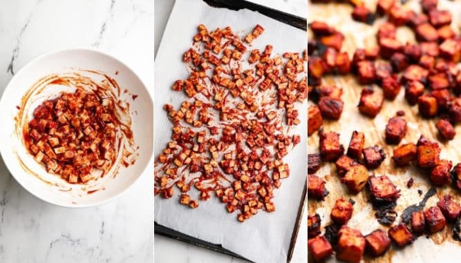 collage showing how to make vegan pancetta