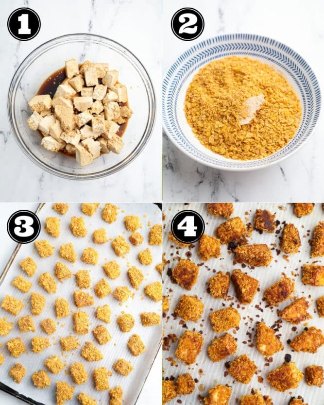 collage of how to make crispy tofu