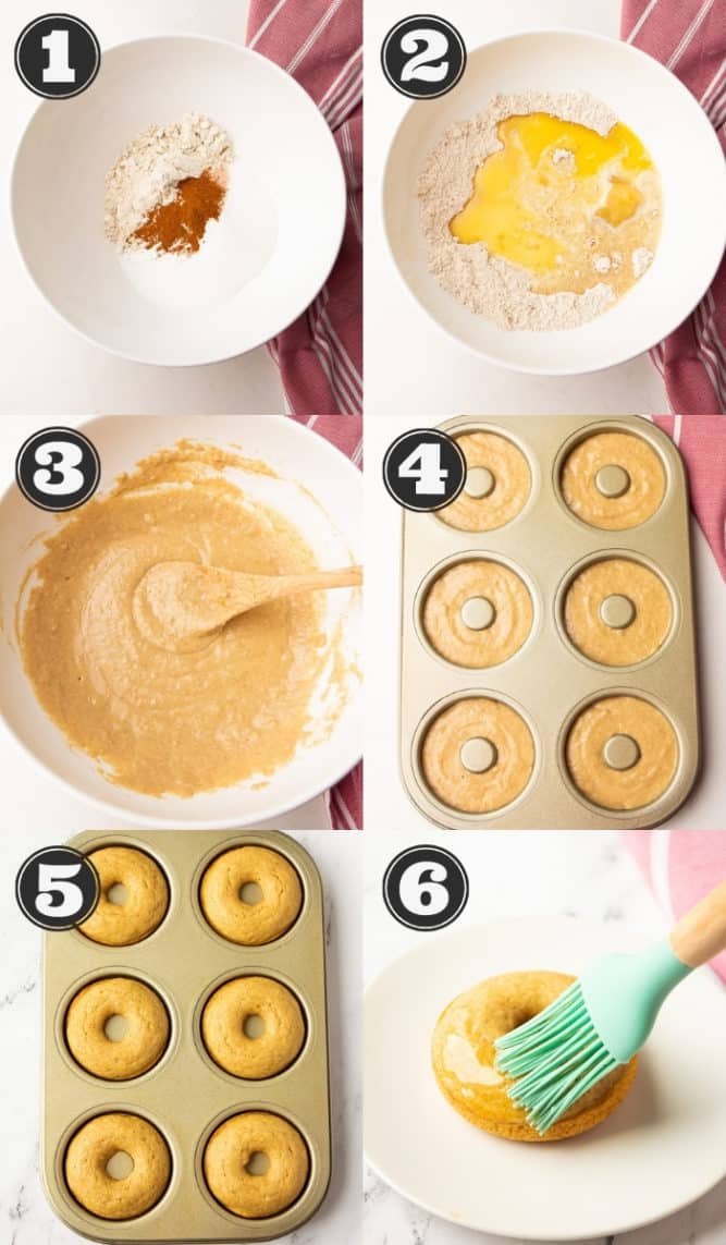 collage of how to make donuts, step by step