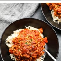 Pinterest collage with text of bolognese, vegan