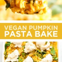 Pinterest collage with text of vegan pasta bake