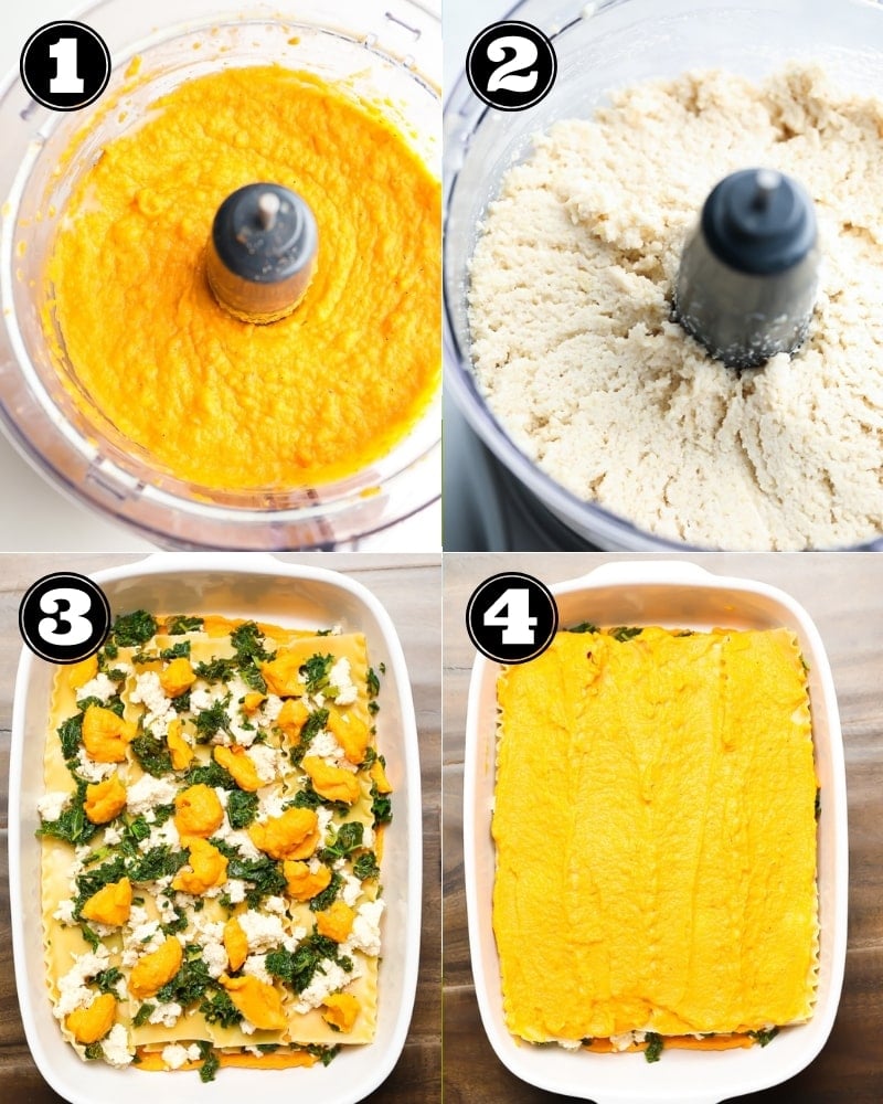 collage of how to make orange lasagna