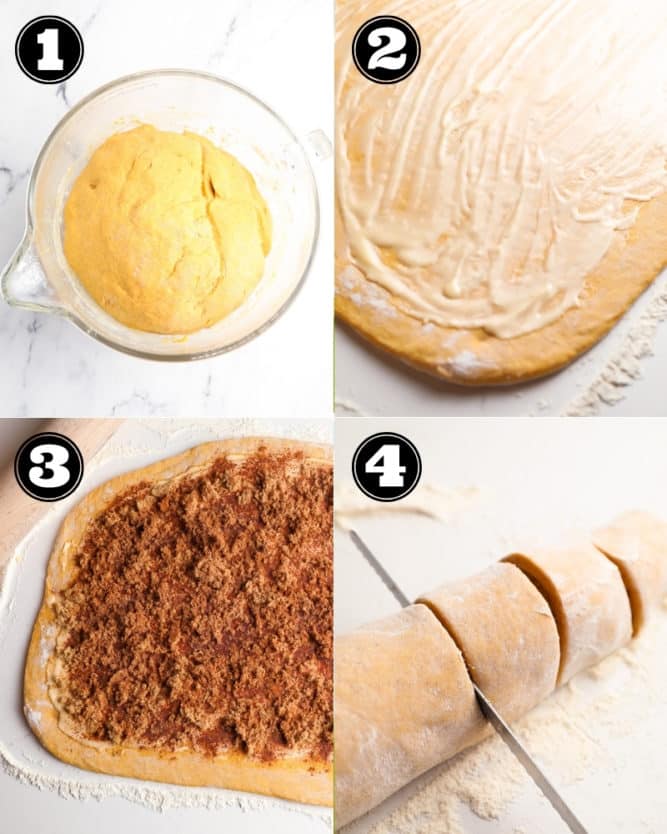 collage of how to make pumpkin rolls