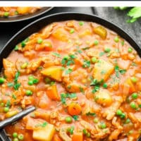 pinterest collage with text of hearty stew