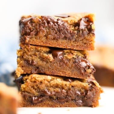 square photo of 3 cookie bars stacked