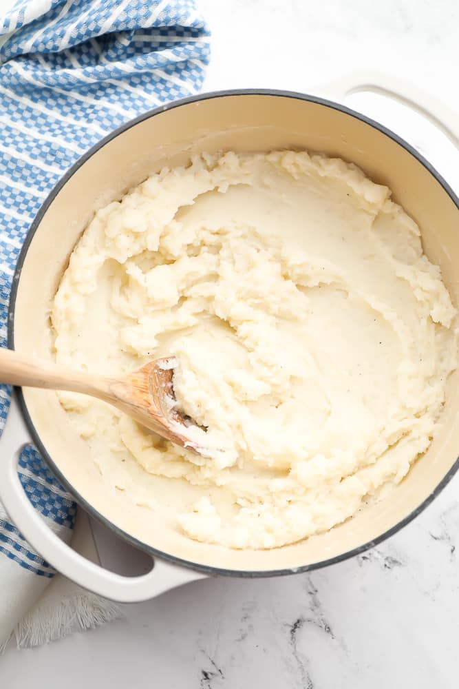 pot full of mashed potatoes