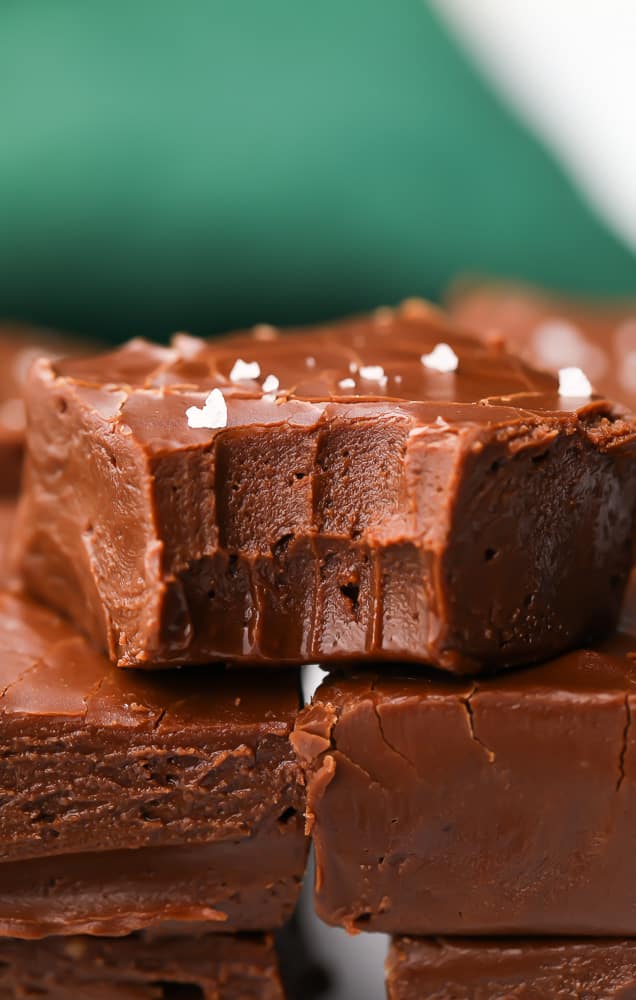 very close up bite shot of vegan fudge