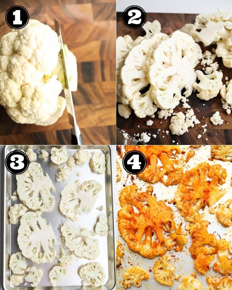 collage of how to make cauliflower steaks step by step