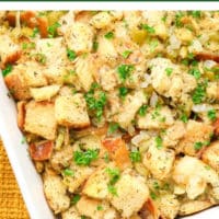Pinterest image with text "the best vegan stuffing"
