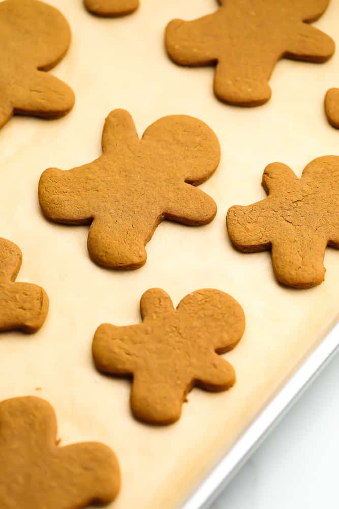 baked gingerbread cookies on a tray