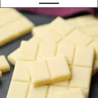 pinterest image with text of white chocolate that is vegan